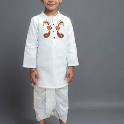 DEVOILER Boys Ethnic Motifs Printed White Romance Kurta-image-10