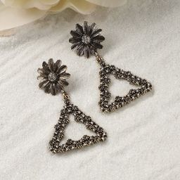 DressBerry Gold-Plated Artificial Stones Studded Triangular Shaped Drop Earrings-7
