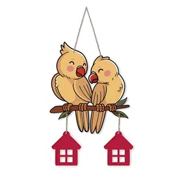 Shivmaan Art Brown & Red Pair of Birds Printed Wooden Wall Hangings-image-77