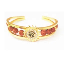 Divine souvenirs Unisex Gold-Plated Artificial Stones Studded And Beaded Cuff Bracelet-2