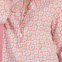 JAKANARY Print Tie-Up Neck Cotton Top image 2