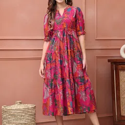Claura Women Floral Printed  Fit & Flare Midi Dress-picture-41