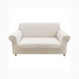 HOUSE OF QUIRK Solid Jacquard Single Seater Sofa Cover With Arms-image-74