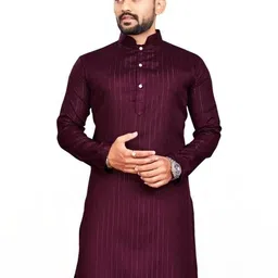 OCMOH Men Solid Straight Kurta (Purple)-image-55