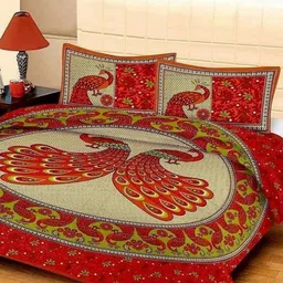 Myntra Elegant Homes Ethnic Motifs 144 TC Queen Cotton Bedsheet with 2 Pillow Covers-image-38