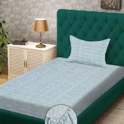 KLOTTHE Green Floral 300 TC Single Bedsheet with 1 Pillow Covers-picture-7