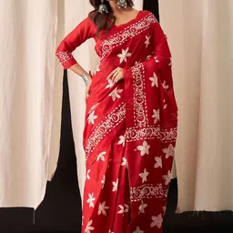 Moda Rapido Red Designer Printed Cotton Saree-picture-2