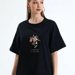 WOBE Women Floral Printed Round Neck Pure Cotton T-shirt-image-99
