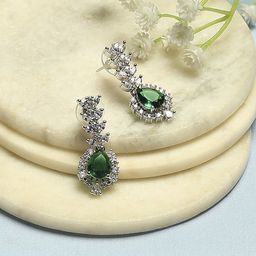 Biba Silver-Plated Artificial Stones Studded Teardrop Shaped Drop Earrings-image-26