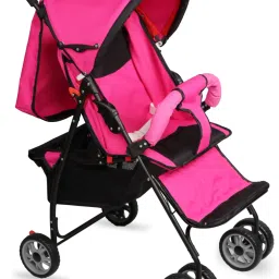 Premium Stroller with 5-Point Harness, Adjustable Footrest, Pink Mattress Stroller-25