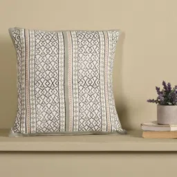 Peepul Tree SS-2025 Off White Floral Square Cotton Cushion Cover-16