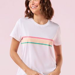 Enamor Striped Crew Neck Stretch High-Low Lounge T-Shirt-image-90