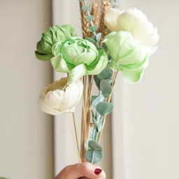 ArteCasa Green & White Minimal Peony Artificial Flower Bunch-24