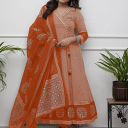 Lilots Women Chevron Printed Anarkali Kurta with Churidar & Dupatta-41
