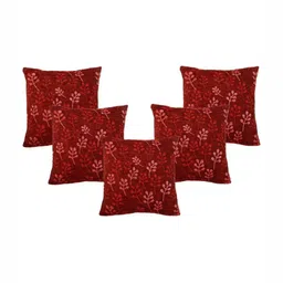 Saral Home Maroon & White 5 Pieces Floral Square Cushion Covers-41