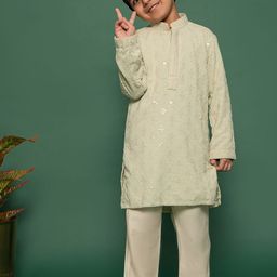 VASTRAMAY Boys Embroidered Regular Thread Work Kurta with Pyjamas-6