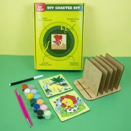 DIY Coaster Set of 6 with stand, Painting kit and brushes, Gift for Kids (Dino)-16