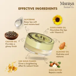manisa beaute 24K Gold Lip Glow Balm with Vitamin-C & Shea Butter for Intense Hydration Natural image 3