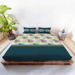mayfair homes london Teal Abstract 144 TC Cotton King Sized Double Bedsheet with 2 Pillow Covers Rushmoor SS23 Collection-picture-11