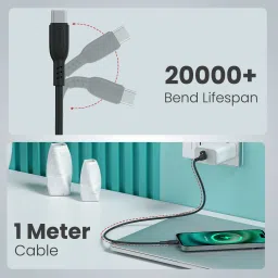 Portronics Type C 3 A 1 m Konnect Core 3 60W Type C to Type C Fast Charging Cable Cable, Cable Hook image 4