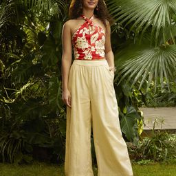 MANGO Women Yellow Solid Cropped Parallel Trousers-image-65