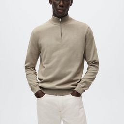 MANGO MAN Brown Pure Cotton Solid Pullover Sweater-image-75