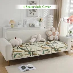 HOKIPO Beige & Green Printed Polyester Waterproof 1 Seater Sofa Seat Mat-picture-4