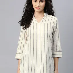 Cottinfab Striped Mandarin Collar Cotton Top-picture-31