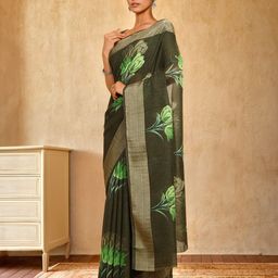 Soch Floral Printed Pure Linen Saree-image-42