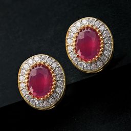 Rubans Gold-Toned & Red Classic Studs-31