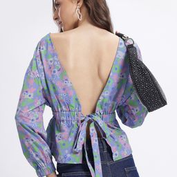 glitchez Abstract Doodles Print Tie-Up Detail Styled Back Peplum Top-picture-56