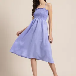HERE&NOW Smocked Pure Cotton Fit & Flare Dress-image-30