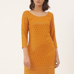 BRINNS Mustard Yellow Embellished A-Line Dress-picture-42