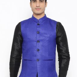 Vastraa Fusion Men Blue Textured Nehru Jacket-15