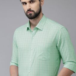 Arrow Men Green Slim Fit Checked Pure Cotton Formal Shirt-image-96