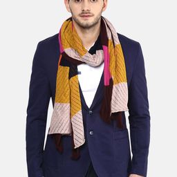 SHINGORA Men Mustard & Off White Colourblocked Muffler-image-54