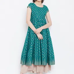 Poshak Hub Women Teal Blue & Golden Printed Anarkali Kurta-picture-10