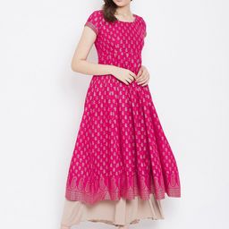 Poshak Hub Women Pink & Golden Printed Empire Anarkali Kurta-picture-14
