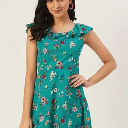DODO & MOA Women Blue & red Floral Print A-Line Dress-image-96