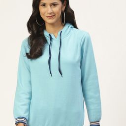 Belle Fille Women Turquoise Blue Solid Hooded Sweatshirt-image-89