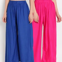 TAG 7 Women Set of 2 Blue & Pink Solid Flared Palazzos-image-55