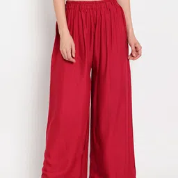 TAG 7 Women Set of 2 White & Red Solid Flared Palazzos image 3