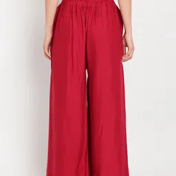 TAG 7 Women Set of 2 White & Red Solid Flared Palazzos image 2
