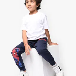 Nap Chief Boys Navy Blue & Red Spiderman Print Cotton Joggers-image-6