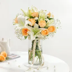 Elegant Peach Rose Vase Arrangement-6