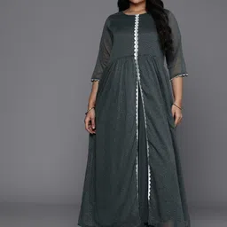 A PLUS BY AHALYAA Plus Size Abstract Print Layered Ethnic Dress-1