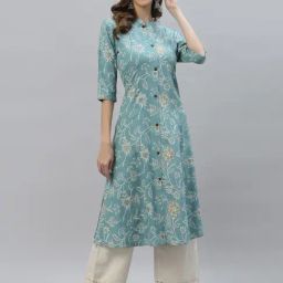 Stylum Blue Floral Print A-Line Kurta-30