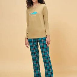 Dreamz by Pantaloons Olive Green Blue Cotton Printed T-Shirt Pyjama Set-picture-3
