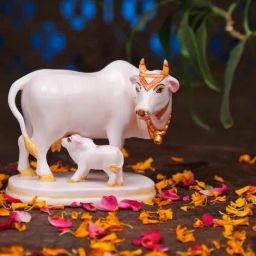 Ekaa Handicrafts Hand Painted Cultured Marble Cow & Calf Idol Figurine Home Decor Kamdhenu Showpiece-image-59