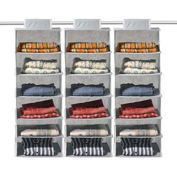 Kuber Industries Grey 3 Pieces 6 Shelf Foldable Hanging Multi-Utility Wardrobe Organisers-39